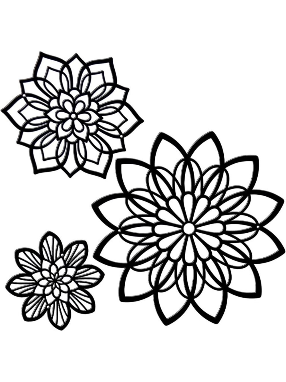 New Set of 3 Black Metal Flower Wall Decor Farmhouse Hanging Art 6 8.2 11.8 Inch - Picture 1 of 6